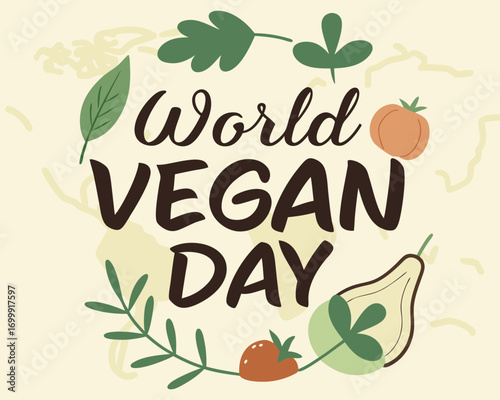 Celebrating World Vegan Day with Fresh Fruits and Vegetables in a Decorative and Colorful Design