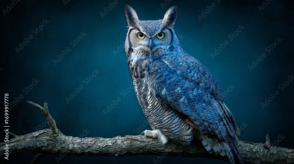 Obraz premium In the dark forest, a majestic owl was perched on a branch