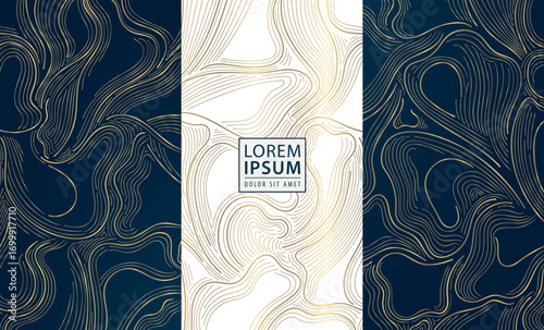 Elegant abstract vector background, golden line patterns, organic textures, liquid marble flow for a modern luxury design. Use for wedding invitations, premium packaging