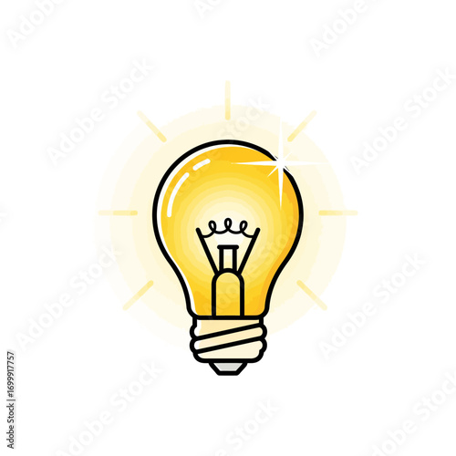 Illustration of a lightbulb with a yellow glow and a black outline on a white background.