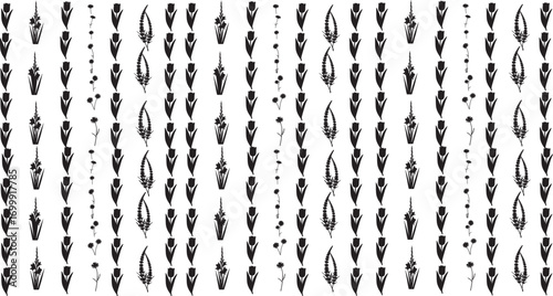 Different flowers icon border in silhouette white background top view.