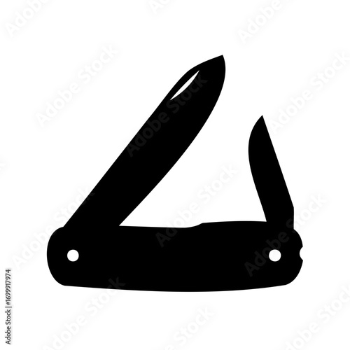 Black silhouette of a multi bladed folding pocket knife with two blades