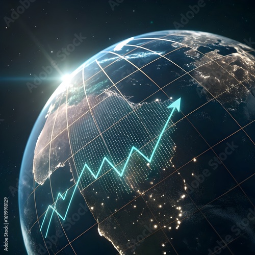 Futuristic Renewable Energy Data Globe with Financial Growth Arrows in 8K Cinematic Design