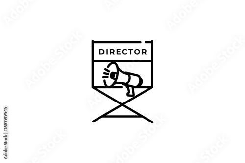 director chair with megaphone icon template design. film production concept use black line style object isolated on white background