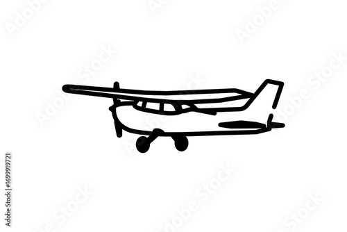 airplane with a propeller on the front, linear icon. black line with editable stroke isolated on white background