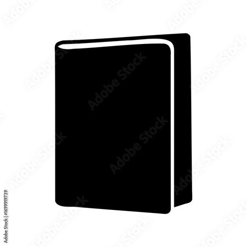 Simple black silhouette illustration of a standing book on a white background