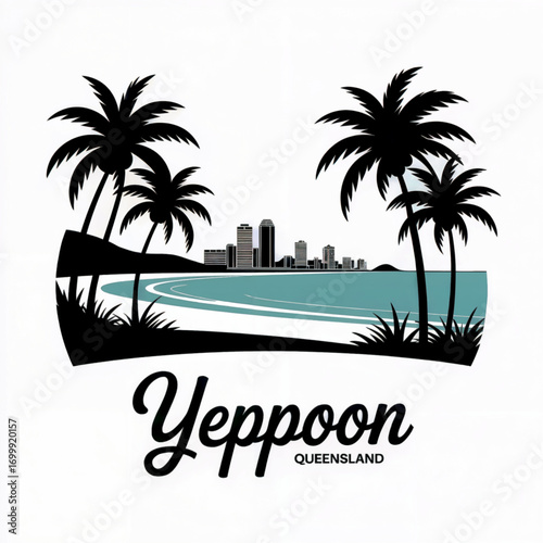 Wallpaper Mural Yeppoon Australia Skyline Silhouette — Coastal Marina Town in Central Queensland Vector Illustration Torontodigital.ca