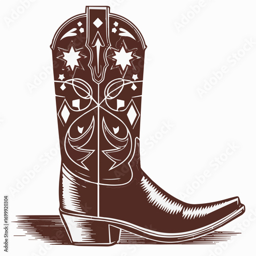 Cowboy Boot illustration in classic intricate pattern design vintage vector ready for print