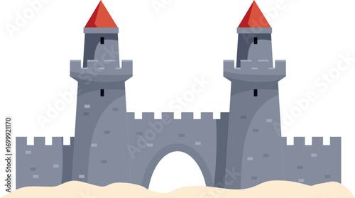 Majestic medieval castle standing tall, protecting kingdom with high walls, red roofs, and sturdy towers, evoking sense of history and strength