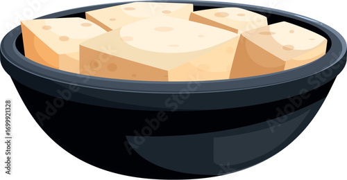 Sliced tofu in a bowl, ready to be used in various culinary preparations