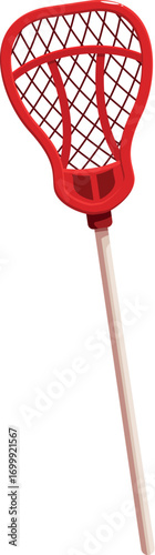 Red lacrosse stick isolated on white background, ready for action on the field
