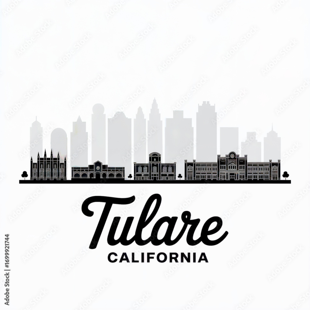 Fototapeta premium Tulare Skyline Silhouette — California Agricultural Town Vector Illustration