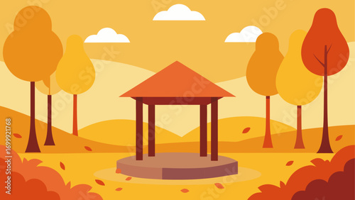 Autumn landscape with gazebo and trees art