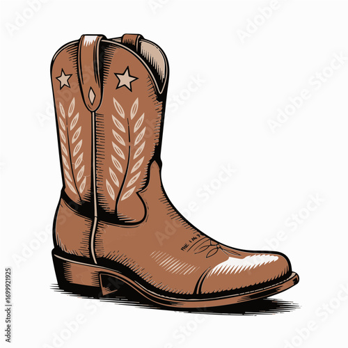 Cowboy Boot illustration in classic intricate pattern design vintage vector ready for print