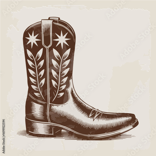 Cowboy Boot illustration in classic intricate pattern design vintage vector ready for print