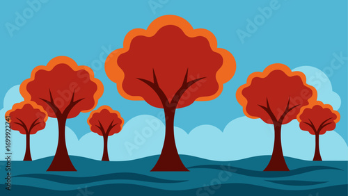 Autumnal trees with orange and red leaves