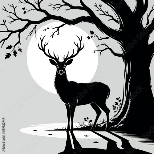 deer in the forest with tree vector art design
