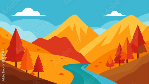 Autumn landscape with river and mountains