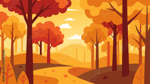 Autumnal forest landscape with orange hues