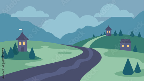 Illustration of a road through landscape