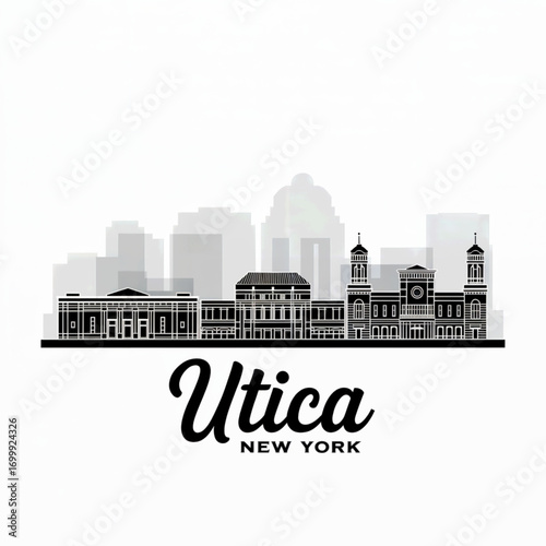 Utica New York Skyline Silhouette — Historic Mohawk Valley City Vector Illustration