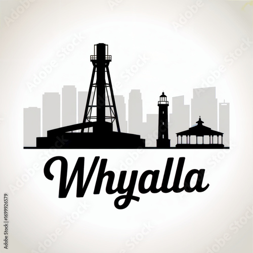 Whyalla Skyline Silhouette — A Steelmaking and Coastal City in South Australia Vector Illustration