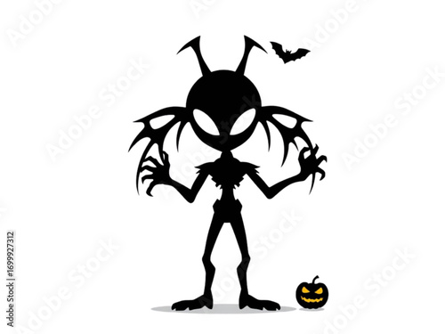 Unleash the Fear with This New Vector Silhouette of a Scary Alien, Designed with a Minimalist Look on a Transparent Background for Maximum Impact.