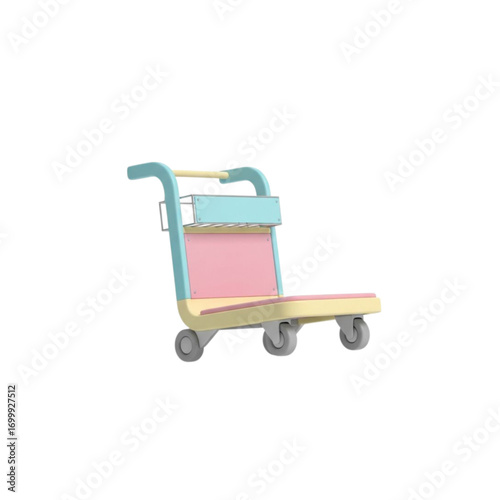 Pastel colored luggage cart with a black background
