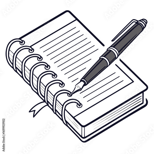 Elegant fountain pen poised over a lined notebook ready to capture brilliant ideas, plans, and important notes for professional success and personal reflection.