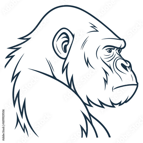 Powerful gorilla head profile illustration conveying strength, wisdom, and a wild spirit, perfect for bold branding and impactful designs