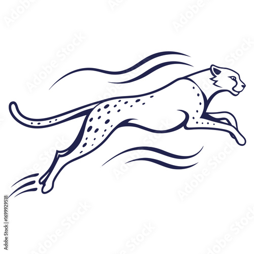 Dynamic cheetah in full sprint, symbolizing speed, power, and agility, perfect for sports brands and motivational designs