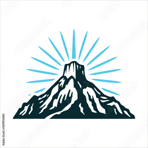 Mountain Peak with Sun Rays Vector Illustration Arafat Day Mountain peak Mount Arafat with sun rays fanning upward