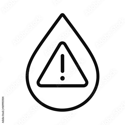 Line icon of water drop with warning sign symbolizing water contamination or unsafe water