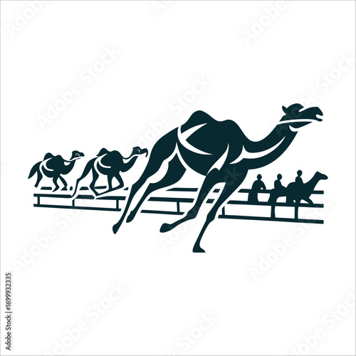 Camel Racing Silhouette: Desert Sport Illustration Camel mid gallop with flowing leg lines for motion Camel Racing Festival