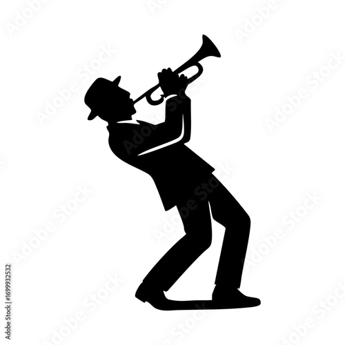 Jazz Trumpet Player Silhouette Blowing Loud Note