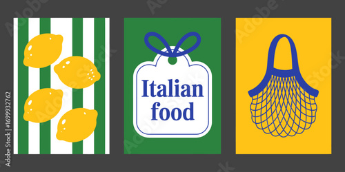 Italian Food Vector Design with Lemons and Basket