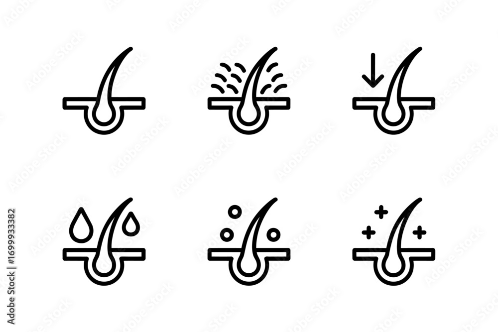 Obraz premium Hair Follicle Growth Treatment Icons Vector Illustration