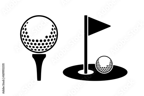 Golf Ball Icons – Tee and Hole Flag Silhouette