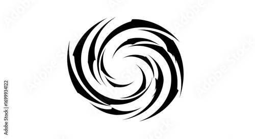 A dynamic black tribal-style vortex icon with sharp, spiky swirls. Perfect as a logo, tattoo design, or symbol for a storm, hurricane, or energy.