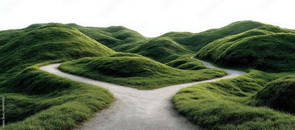 custom made wallpaper toronto digitalImage of a path splitting in two amidst rolling green hills under a bright, clear sky