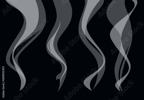 Steam on a dark background. Set of elements. Vector.