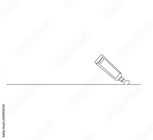 Continuous Single Line Drawing of toothpaste, Minimalist Monoline Illustration of Tube with Lid, Simple Contour Vector of Dental Care Product on White Background for Oral Hygiene and Dentist Design