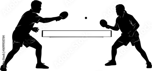 Table tennis player silhouettes, Table tennis silhouettes, Table tennis svg, Table tennis clipart, Table tennis player vector illustration.