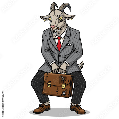 Goat Man in Business Suit Holding Briefcase Funny Animal Character Illustration Stock Image