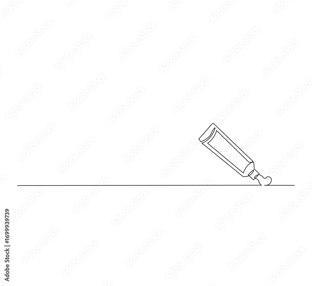 Continuous Single Line Drawing of toothpaste, Minimalist Monoline Illustration of Tube with Lid, Simple Contour Vector of Dental Care Product on White Background for Oral Hygiene and Dentist Design