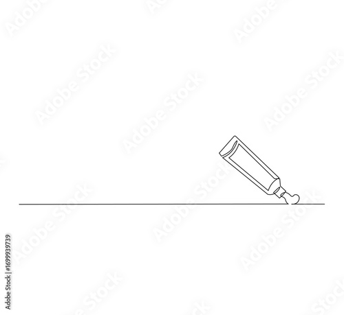Continuous Single Line Drawing of toothpaste, Minimalist Monoline Illustration of Tube with Lid, Simple Contour Vector of Dental Care Product on White Background for Oral Hygiene and Dentist Design