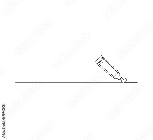 Continuous Single Line Drawing of toothpaste, Minimalist Monoline Illustration of Tube with Lid, Simple Contour Vector of Dental Care Product on White Background for Oral Hygiene and Dentist Design