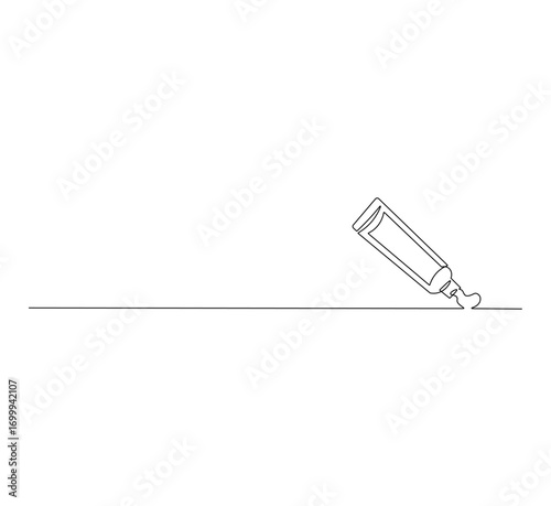 Continuous Single Line Drawing of toothpaste, Minimalist Monoline Illustration of Tube with Lid, Simple Contour Vector of Dental Care Product on White Background for Oral Hygiene and Dentist Design
