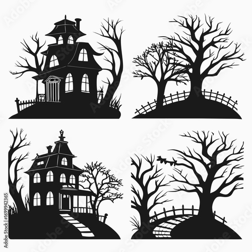 silhouettes of trees in the park
