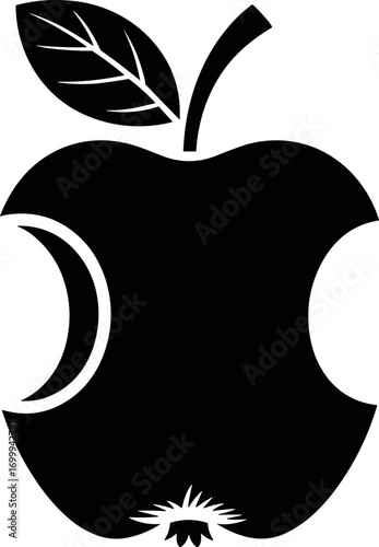Stylized Silhouette of a Bitten Apple with Stem and Leaf Representing Fruit and Nature's Bounty in a Bold Graphic Design